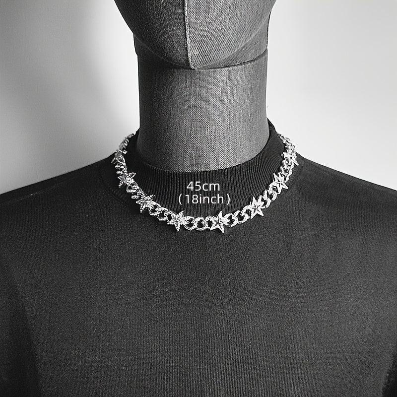 Cuban Hip Hop Hot Artificial Diamond Pentagram Chain Fashion Necklace