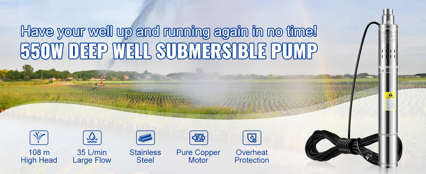 Pompa Głębinowa SucceBuy 370W/550W/750W/1100W - Stal Nierdzewna Deep Well Submersible