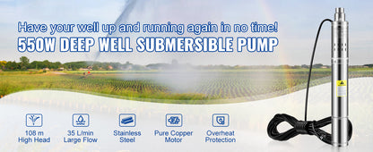 Pompa Głębinowa SucceBuy 370W/550W/750W/1100W - Stal Nierdzewna Deep Well Submersible