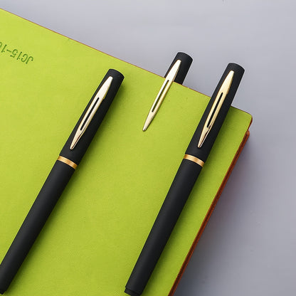 5pcs Large Black Golden Matte Rod Bullet Tip Black 0.5mm Gel Pen For Business Office Signature, Gel Pen For Students
