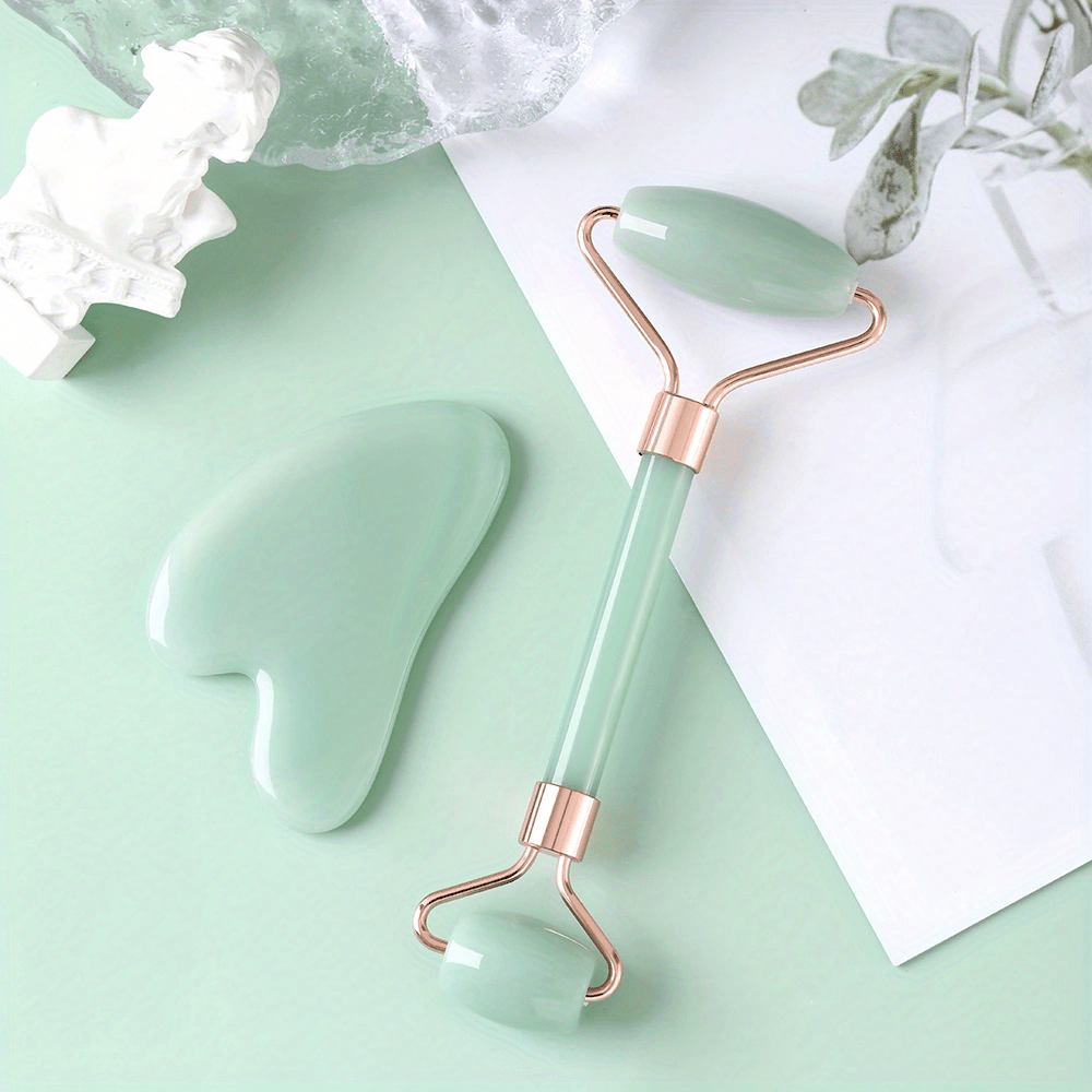 Jade Roller And Gua Sha Tools Set, Skin Care Massager, Jade Facial Roller, Natural Jade Facial Roller, Massage Tool For Face, Eyes, Neck And Body, Beauty Tool