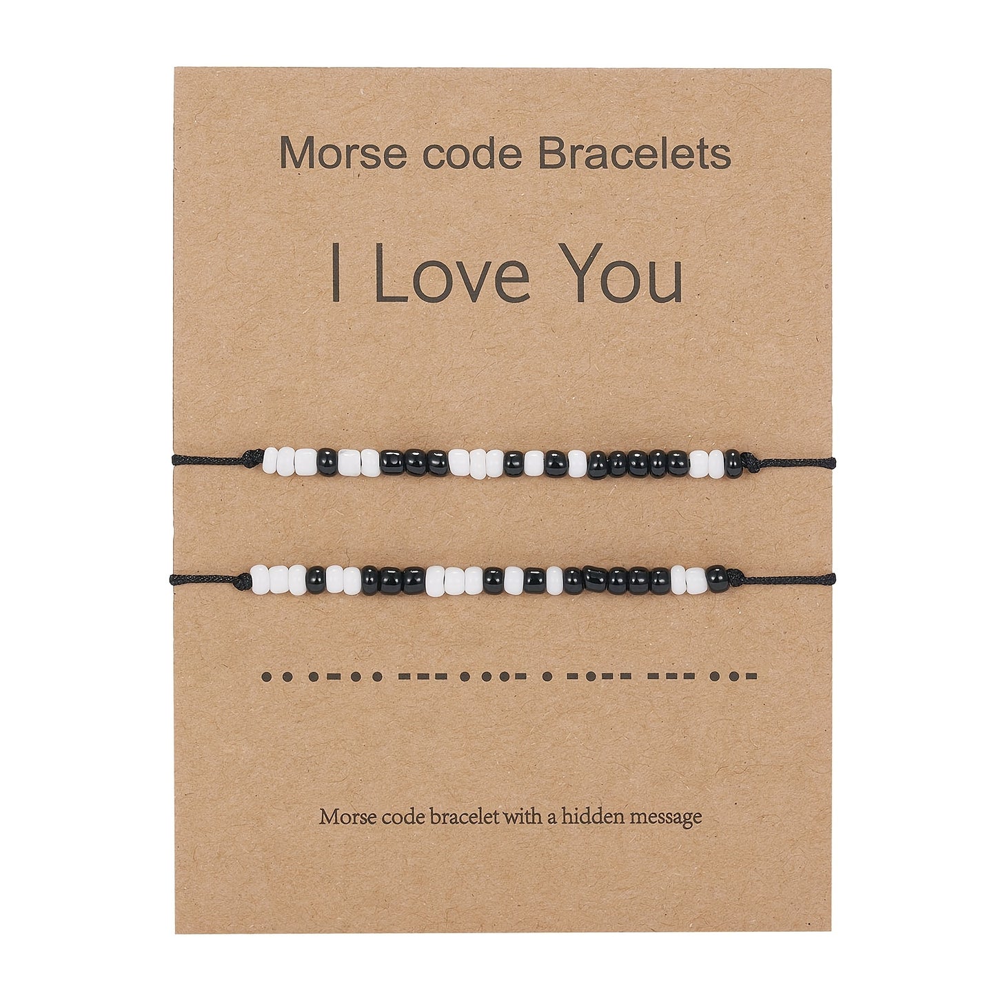 I Love You 2pcs/set Morse Code Black And White Rice Beads Woven Adjustable Couple Bracelets