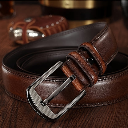 Men's Belt Boys Real Cowhide Leather Belt Pin Buckle Belt Brown Middle-aged Youth Casual Trendy Men's Belt, Ideal choice for Gifts