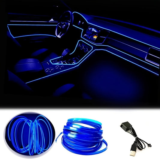 5M Blue LED Car Interior Lighting Strip Auto LED Strip Garland EL Wire Rope Car Decoration Lamp Flexible Tube Neon Car Accessories