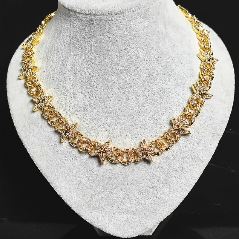 Cuban Hip Hop Hot Artificial Diamond Pentagram Chain Fashion Necklace