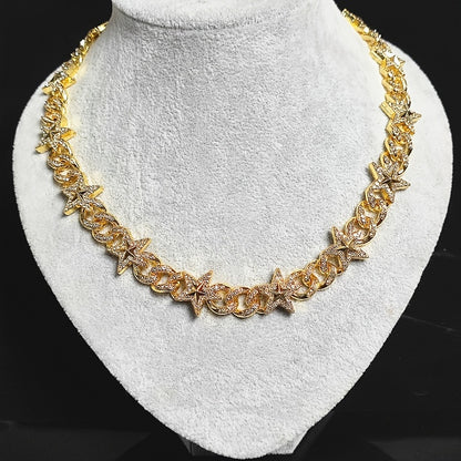 Cuban Hip Hop Hot Artificial Diamond Pentagram Chain Fashion Necklace