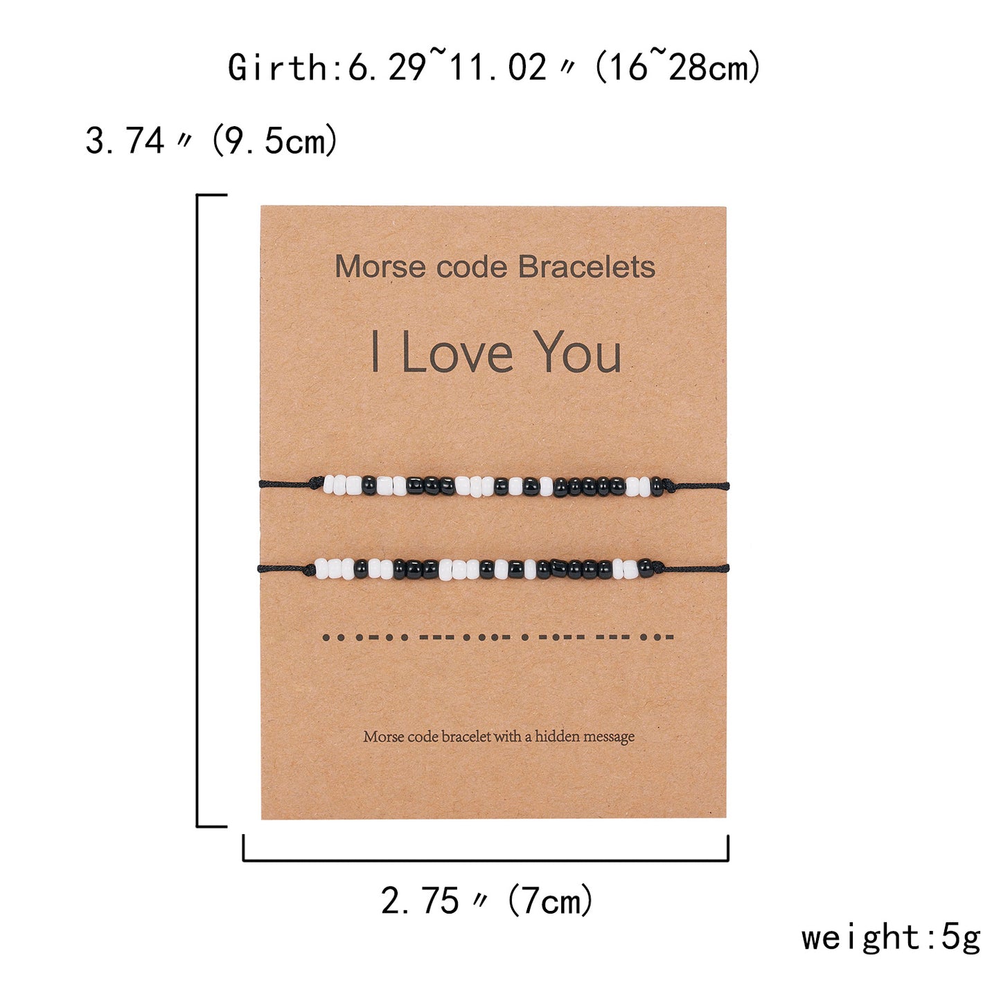 I Love You 2pcs/set Morse Code Black And White Rice Beads Woven Adjustable Couple Bracelets