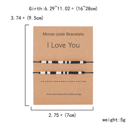 I Love You 2pcs/set Morse Code Black And White Rice Beads Woven Adjustable Couple Bracelets