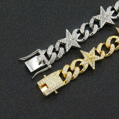 Cuban Hip Hop Hot Artificial Diamond Pentagram Chain Fashion Necklace