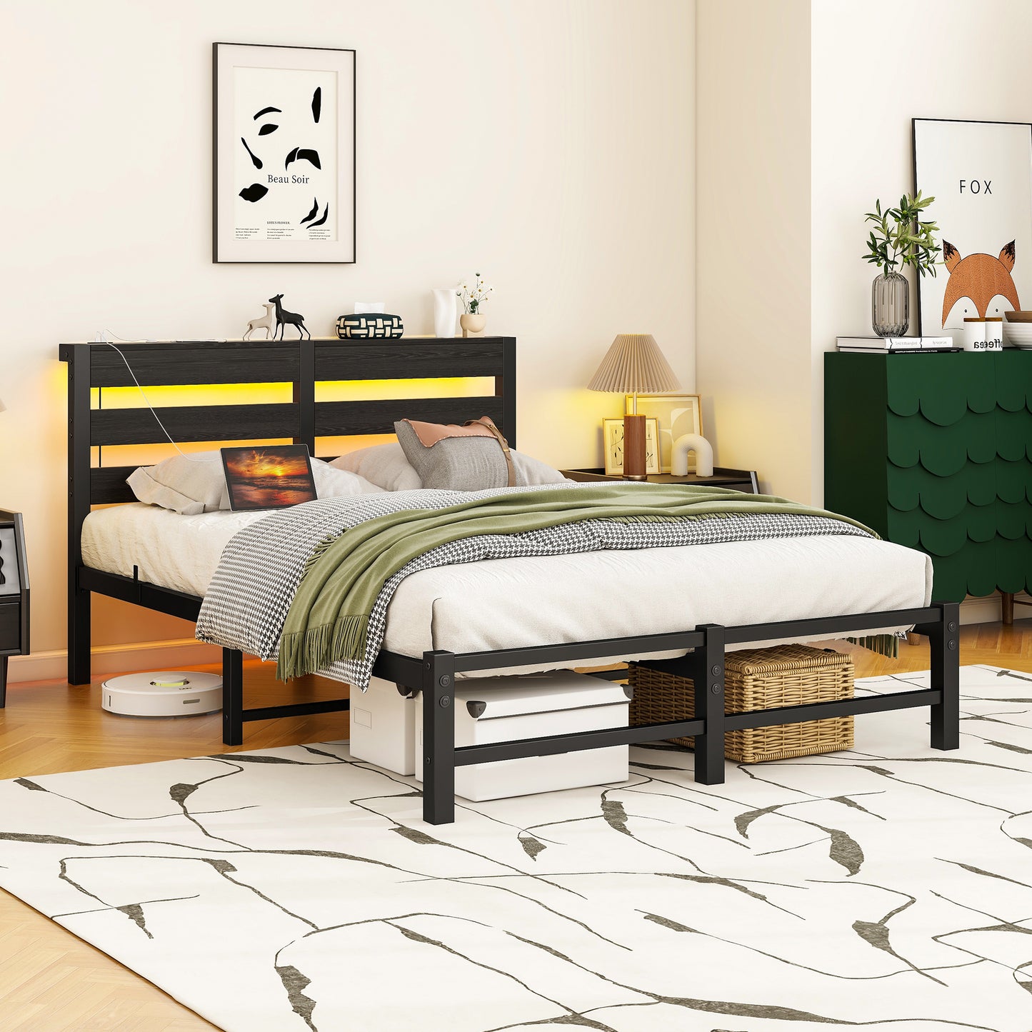 Metalowe Łóżko z Oświetleniem LED i USB 90/120/140cm