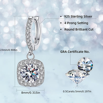 0.5 Carat/1.0 Carat Sparkling Moissanite Decor Sterling 925 Silver Dangle Earrings Elegant Bohemian Style Delicate Female Gift