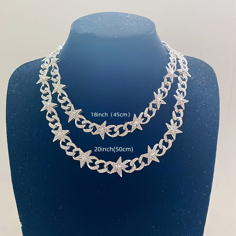 Cuban Hip Hop Hot Artificial Diamond Pentagram Chain Fashion Necklace