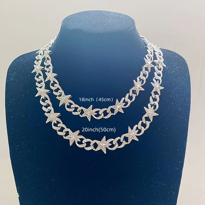 Cuban Hip Hop Hot Artificial Diamond Pentagram Chain Fashion Necklace